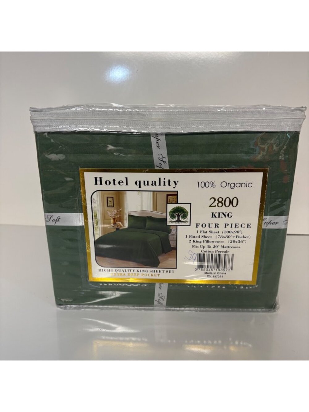 Hotel Quality 2800 Series 4-pc King Sheet Set Green Extra Deep Pockets Cotton